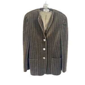 Marisa Vtg Long Line Velvet Blazer Houndstooth Brown Sz 42 Italy Sz Large